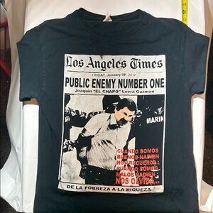 “El Chapo” L.A. Times Public Enemy Number One Black Graphic T-Shirt